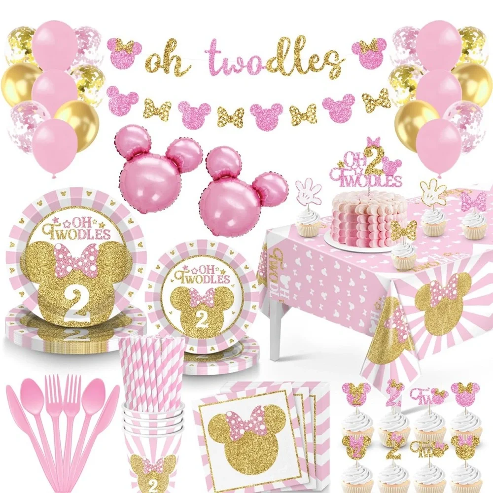 Pink Gold Minnie Mouse Party Supplies for 2 yr old oh twodoles new in package